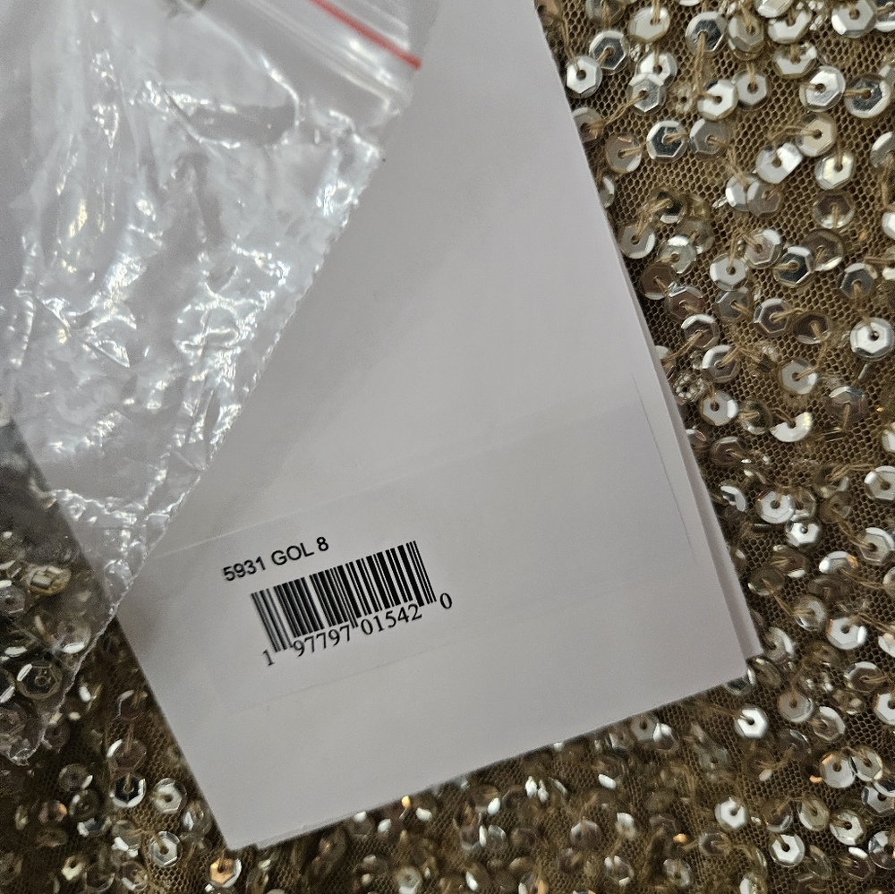 Mac Duggal 5931 Sequined Cape Sleeve Mini Dress in Gold SZ 8 NEW - Picture 8 of 12